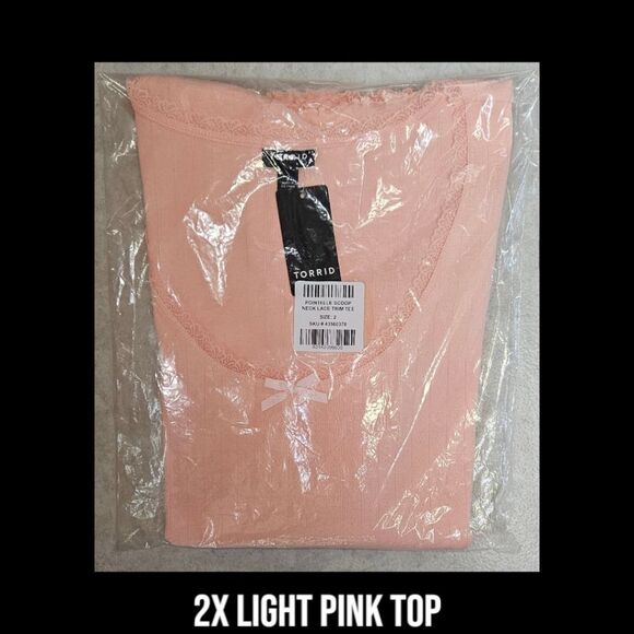 TORRID Plus Size New Pointelle Scoop Neck Lace Trim Impatient Pink Top 2X - Picture 14 of 16